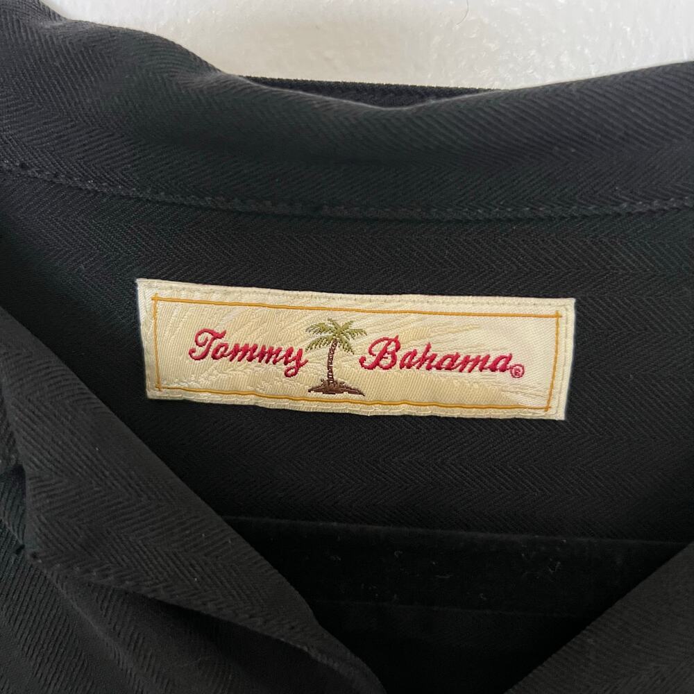 Tommy Bahama Silk Paradise Plunder Black Camp Shirt Pirate Embroidered Coastal - Picture 3 of 13
